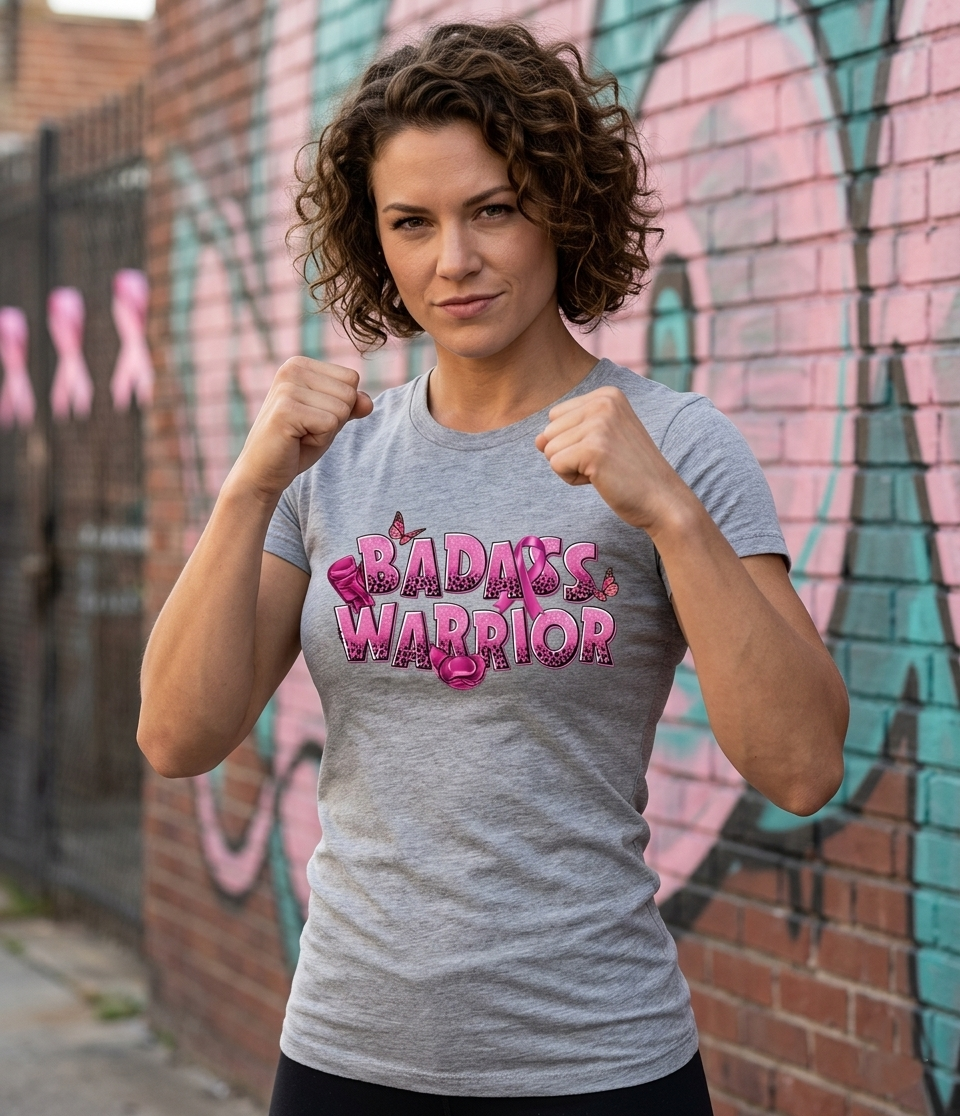 Breast Cancer Awareness: Bad Ass Warrior Fitted T-Shirt