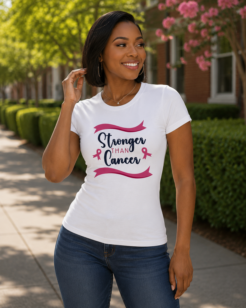Breast Cancer Awareness: Stronger Than Cancer Fitted T-Shirt