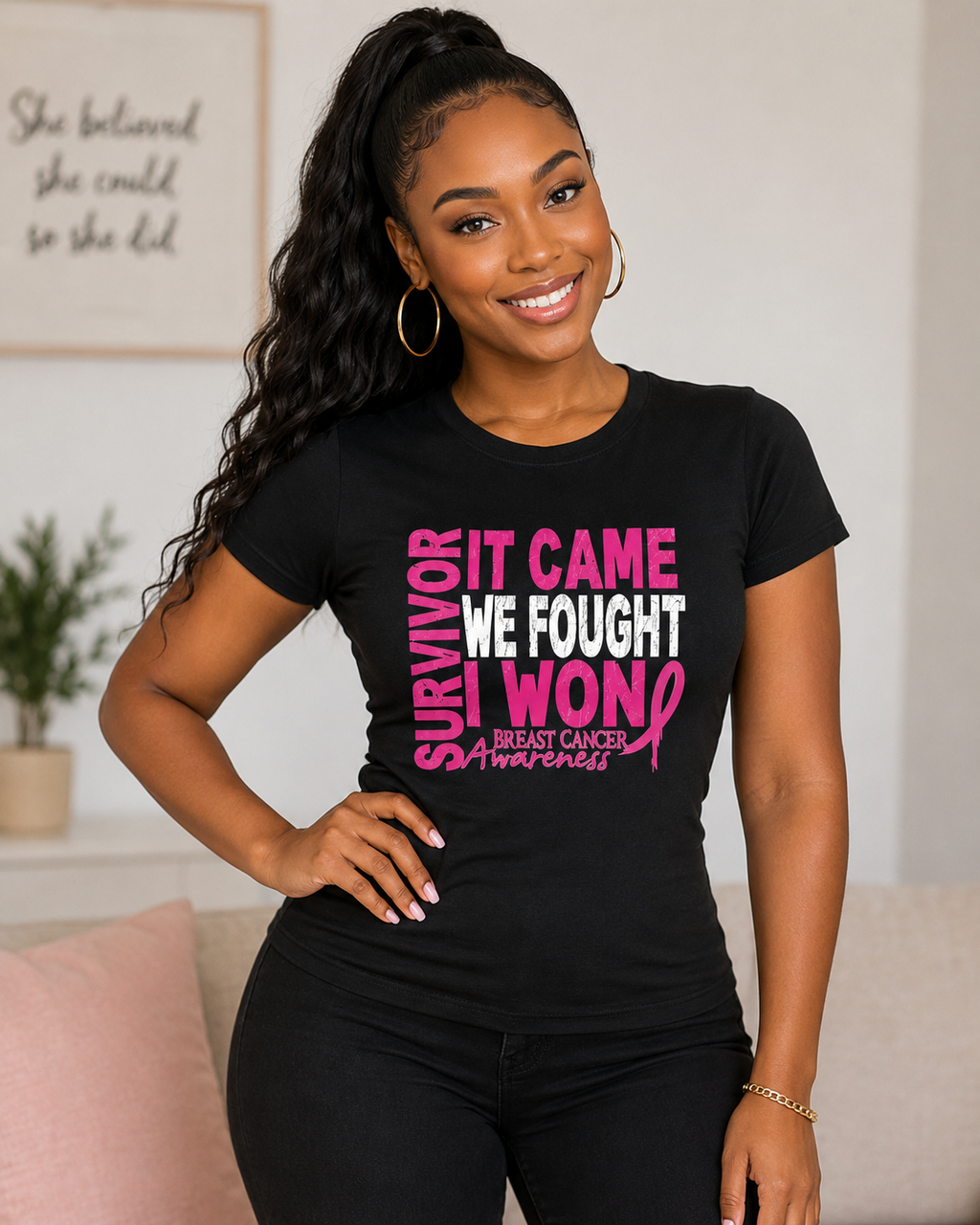 Breast Cancer Awareness: Survivor It Came We Fought I Won Fitted T-Shirt
