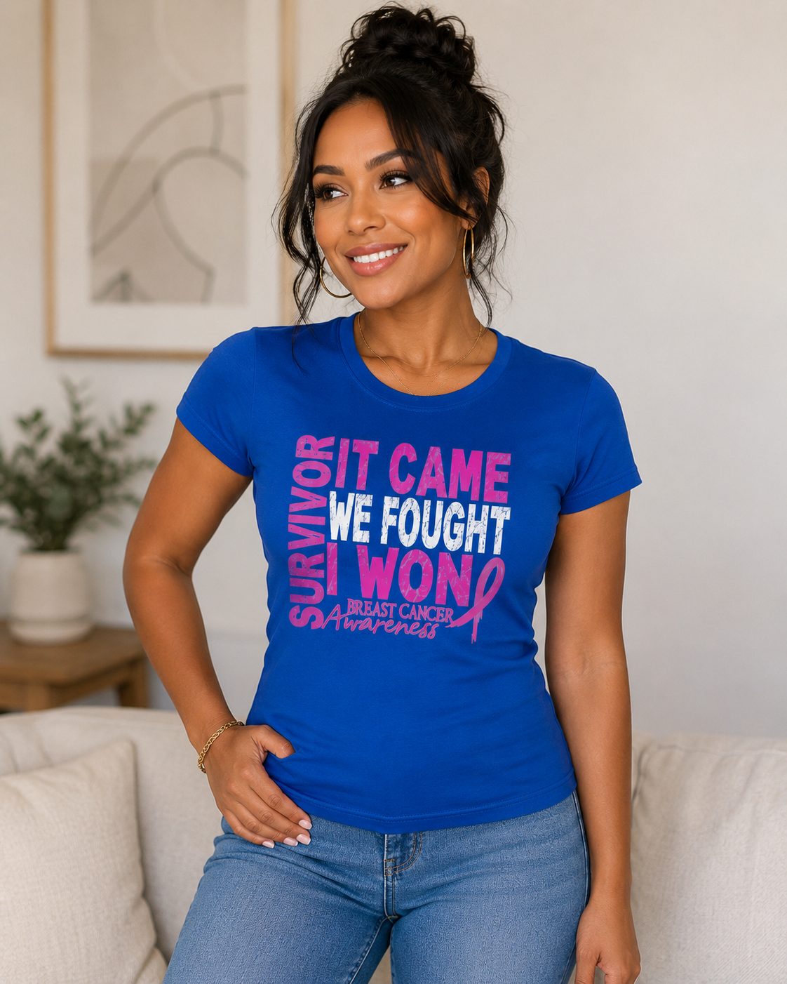 Breast Cancer Awareness: Survivor It Came We Fought I Won Fitted T-Shirt