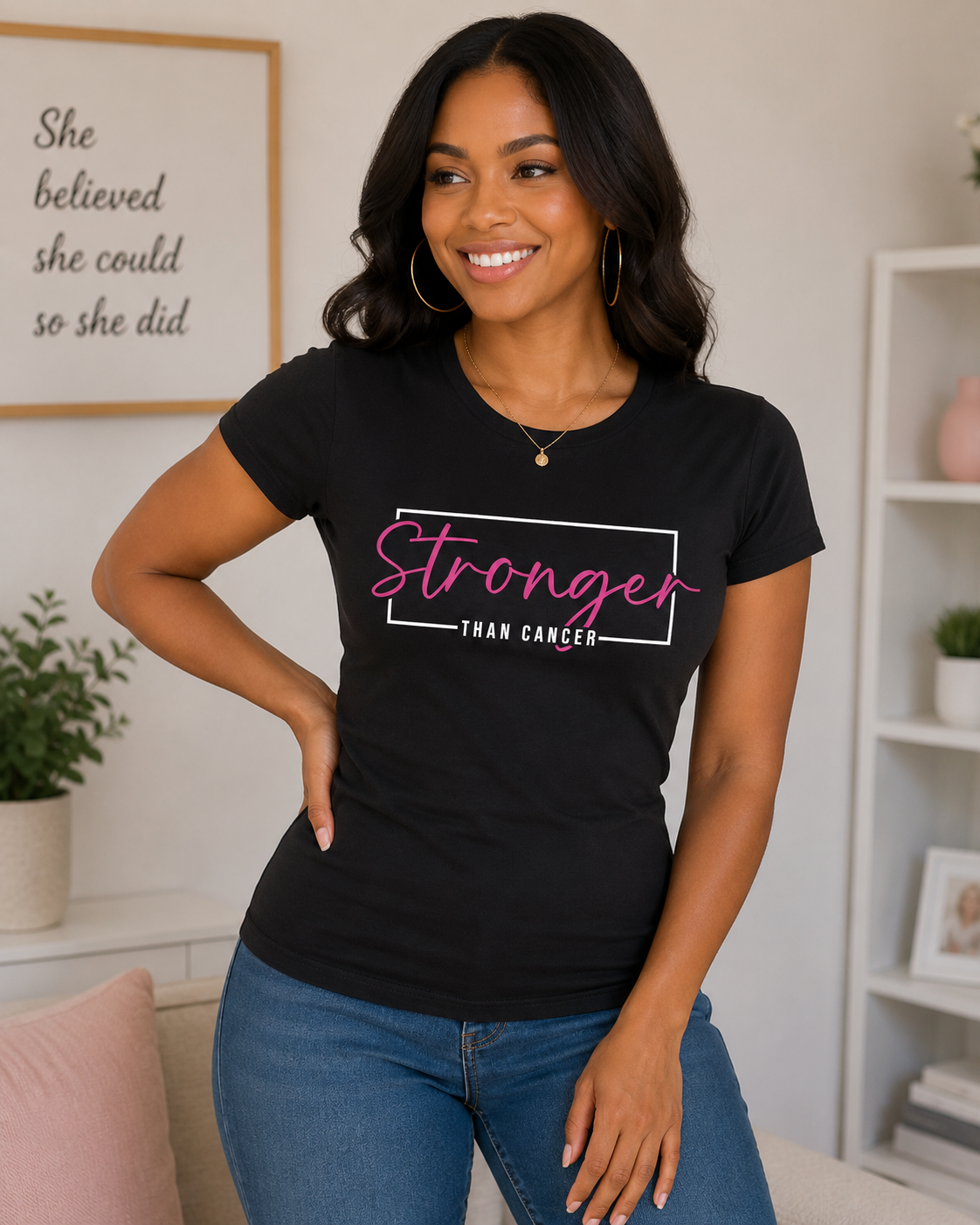 Breast Cancer Awareness: Stronger Than Cancer Fitted T-Shirt