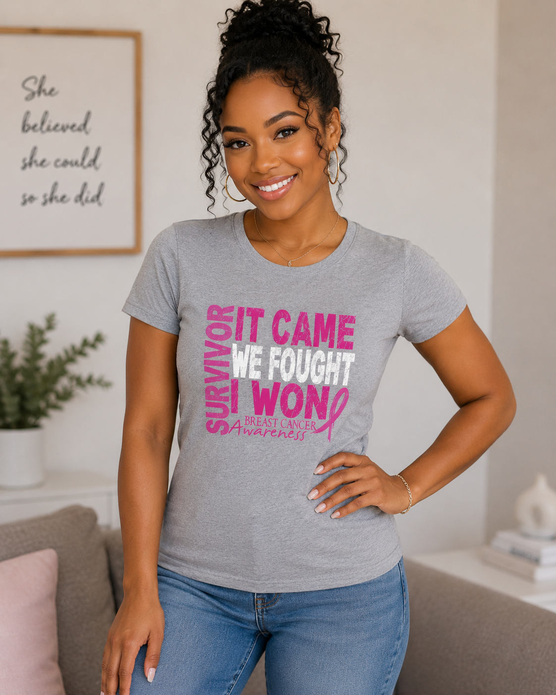 Breast Cancer Awareness: Survivor It Came We Fought I Won Fitted T-Shirt