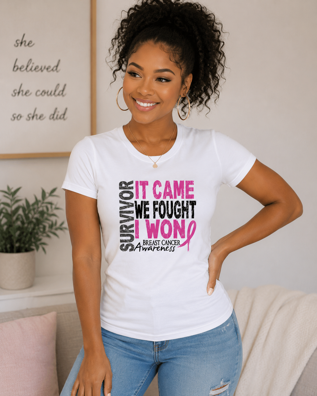 Breast Cancer Awareness: Survivor It Came We Fought I Won Fitted T-Shirt