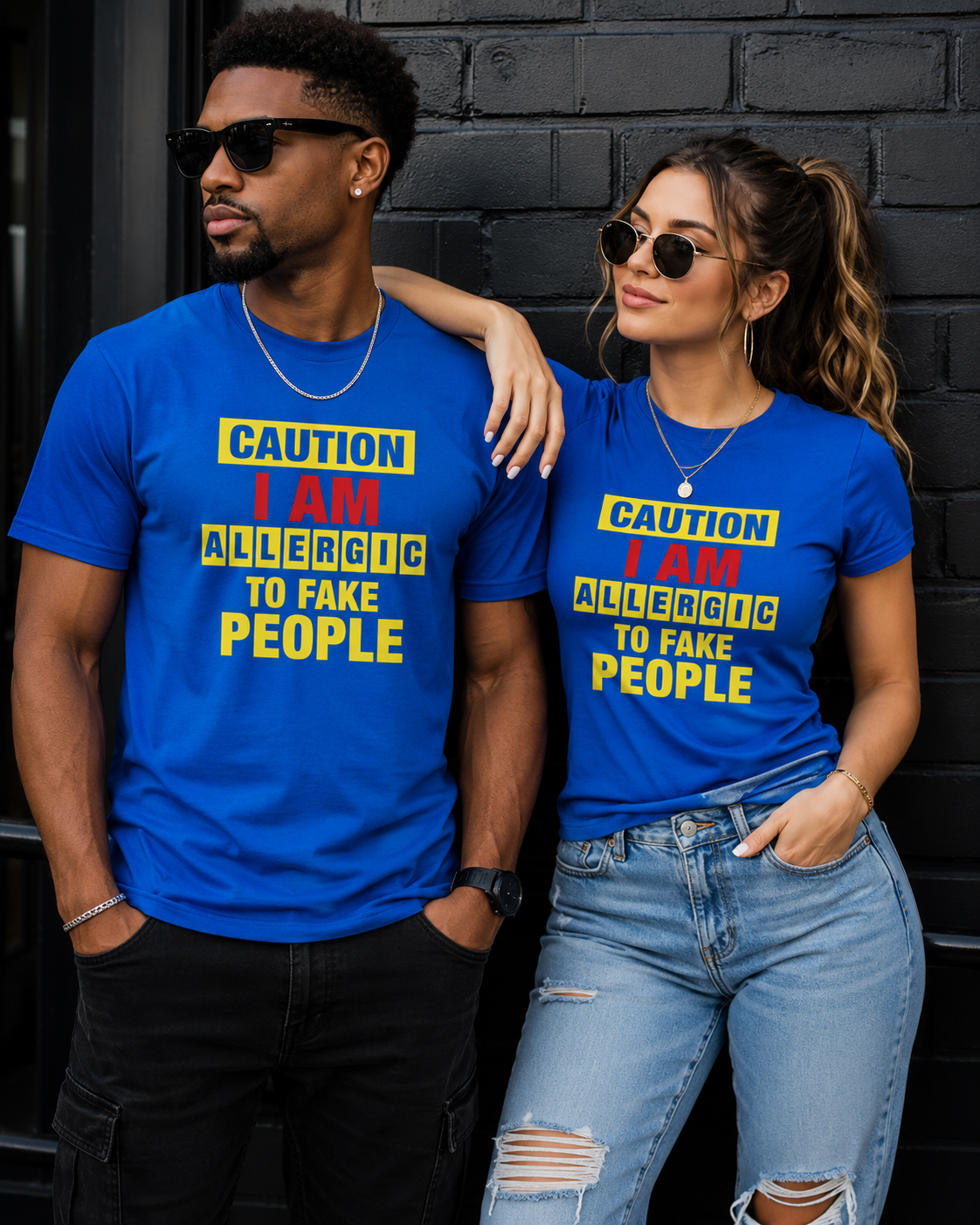 Caution I Am Allergic To Fake People Regular & Fitted T-Shirt