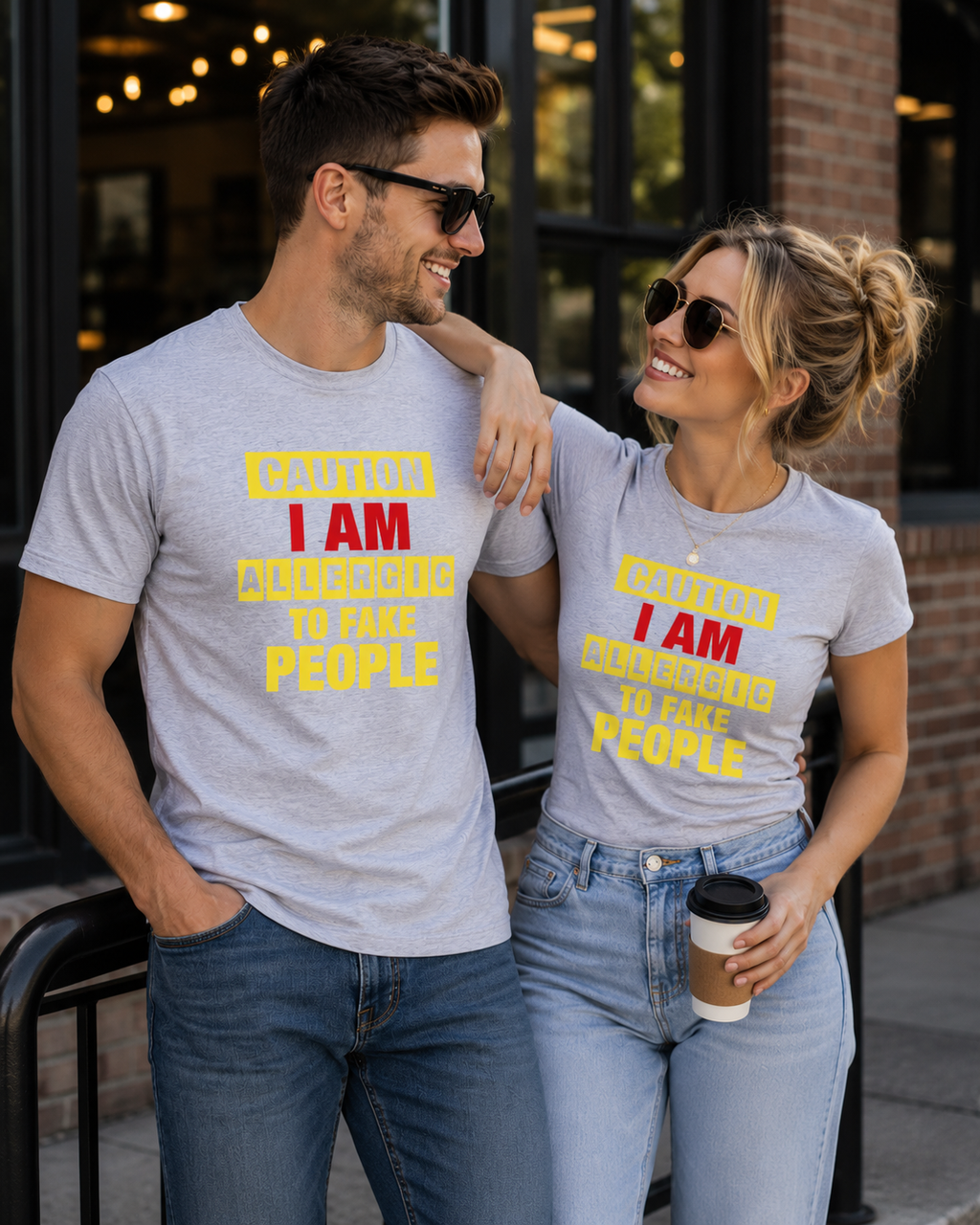 Caution I Am Allergic To Fake People Regular & Fitted T-Shirt
