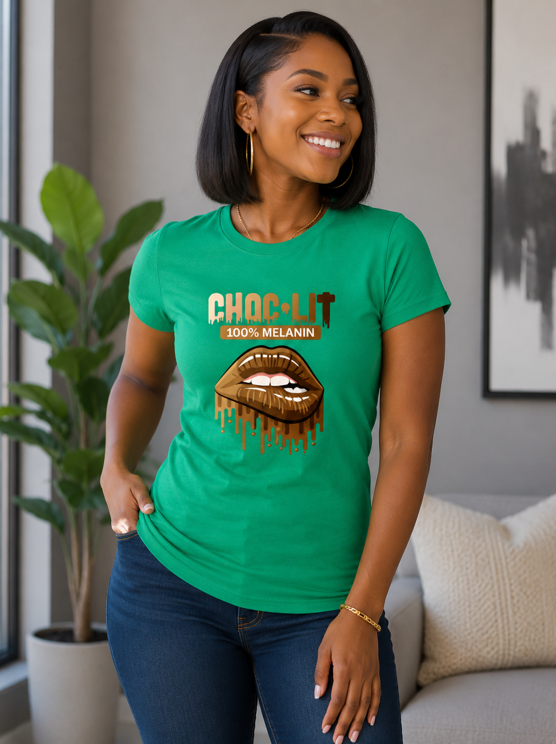 Choc-Lit 100% Melanin (Lips) Ladies Regular & Fitted T-Shirt