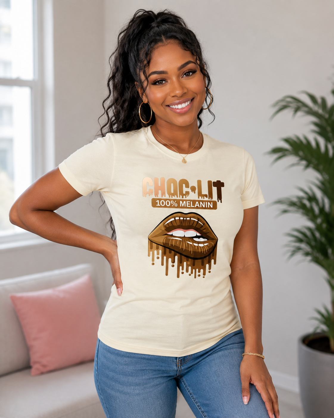 Choc-Lit 100% Melanin (Lips) Ladies Regular & Fitted T-Shirt