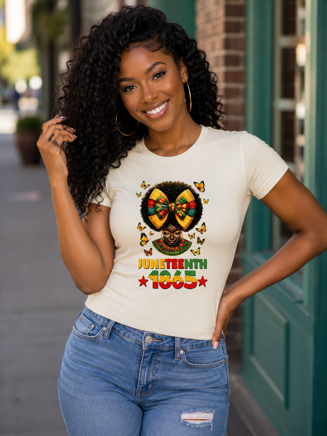 Juneteenth: 1865 Afro Lady Regular & Fitted T-Shirt