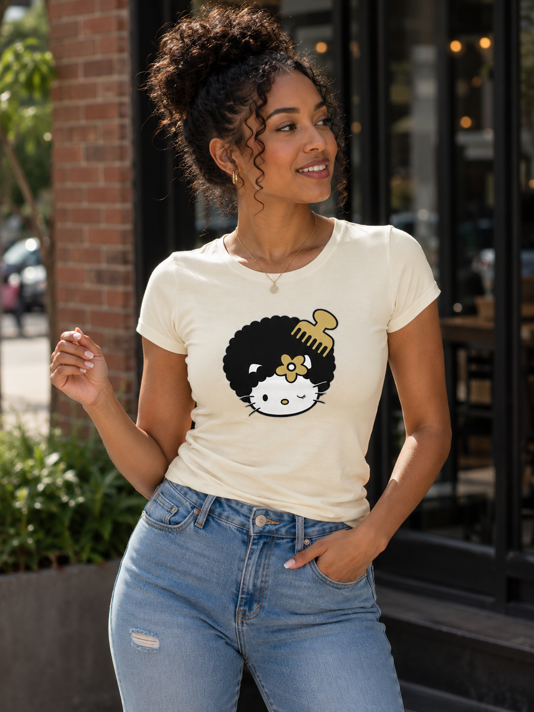 Lil Girl with Hair Pick Regular & Fitted T-Shirt
