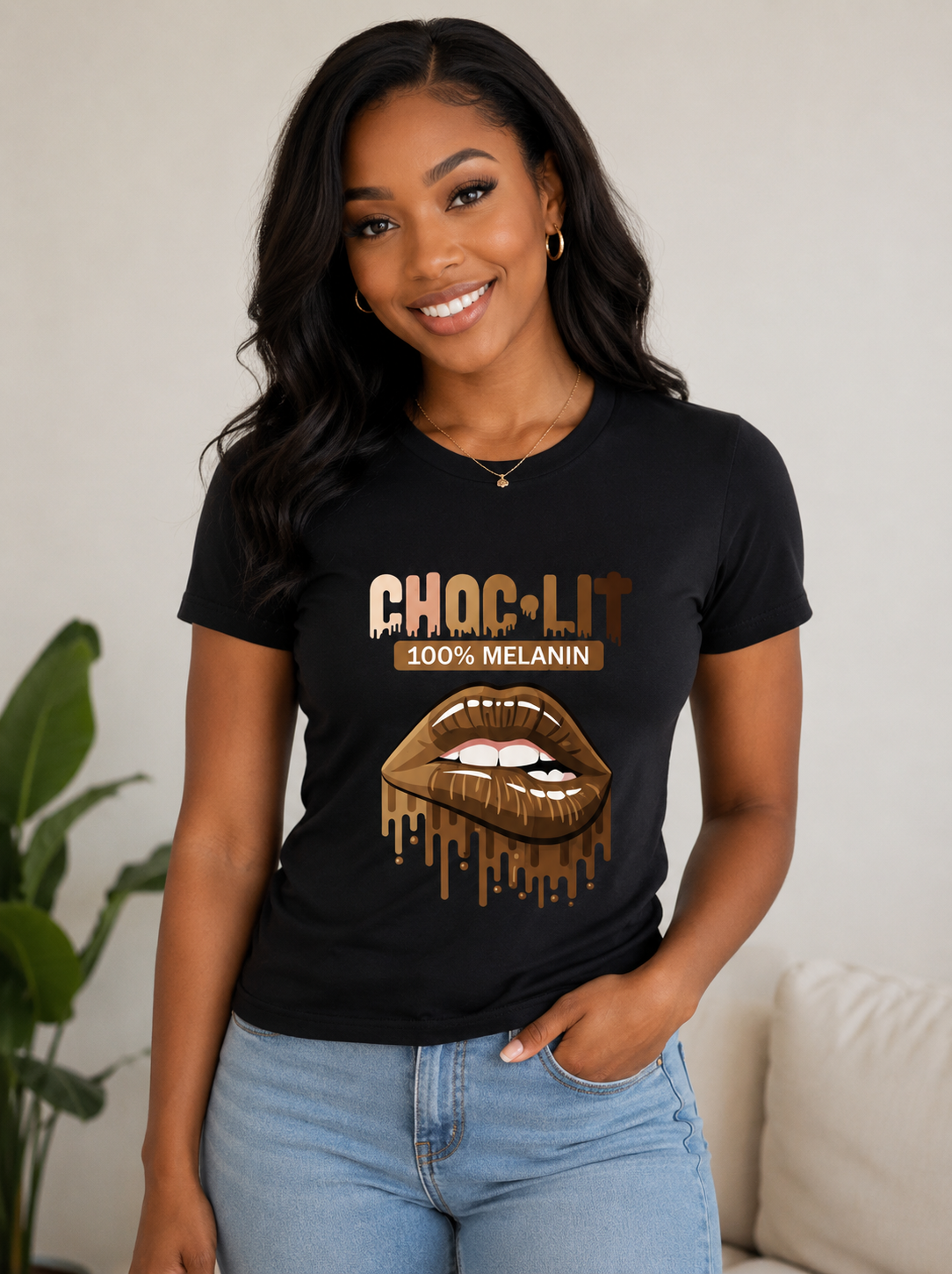Choc-Lit 100% Melanin (Lips) Ladies Regular & Fitted T-Shirt