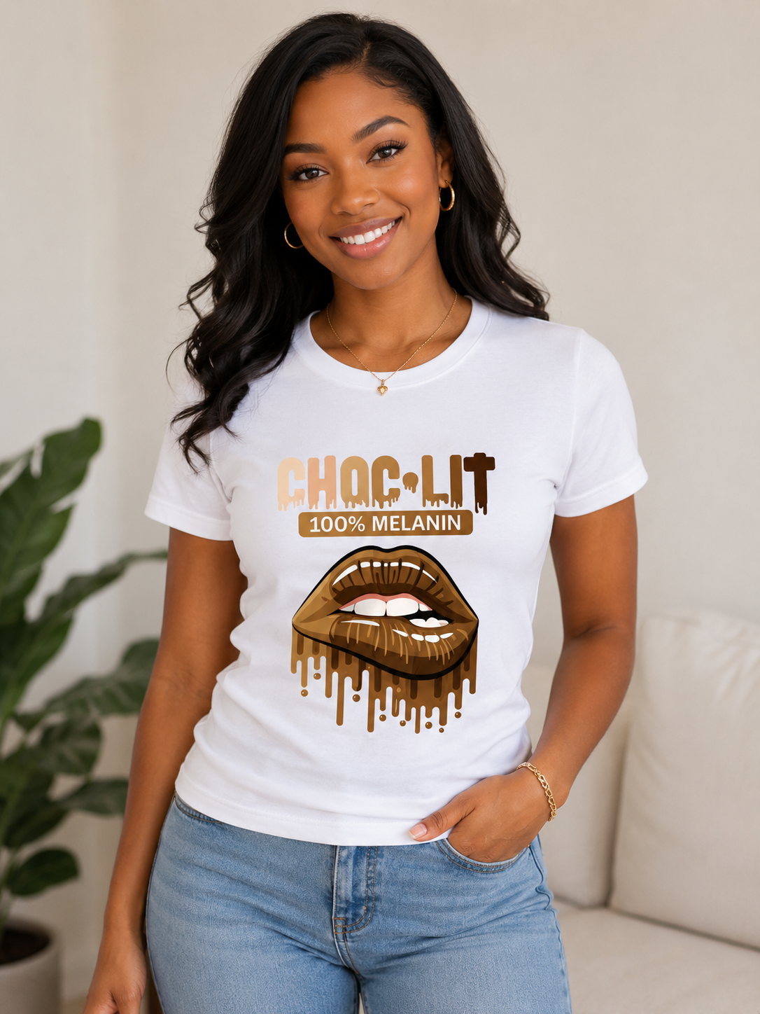 Choc-Lit 100% Melanin Ladies Fitted T-Shirt
