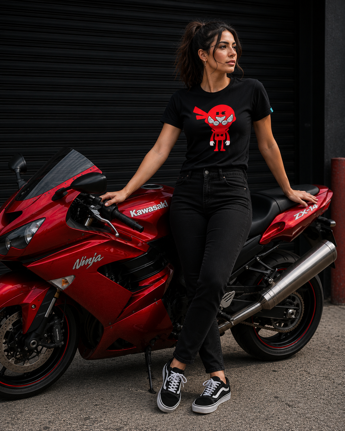 Red Ninja Man Ladies Fitted T-Shirt